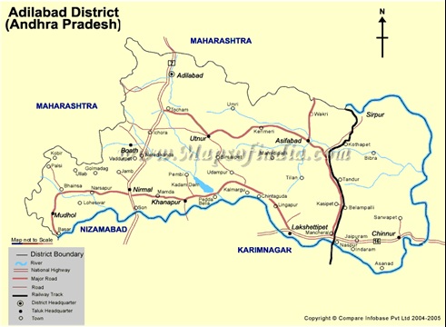 Map: Showing Different Mandals of Adilabad District Andhra Pradesh India